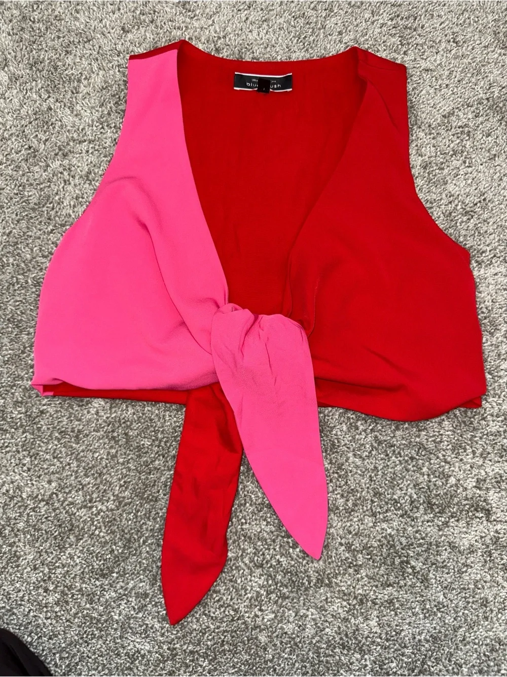 Blue Blush Red Pink Colorblock Tie Front Convertible Crop Top- Size Women Small - Picture 4 of 5